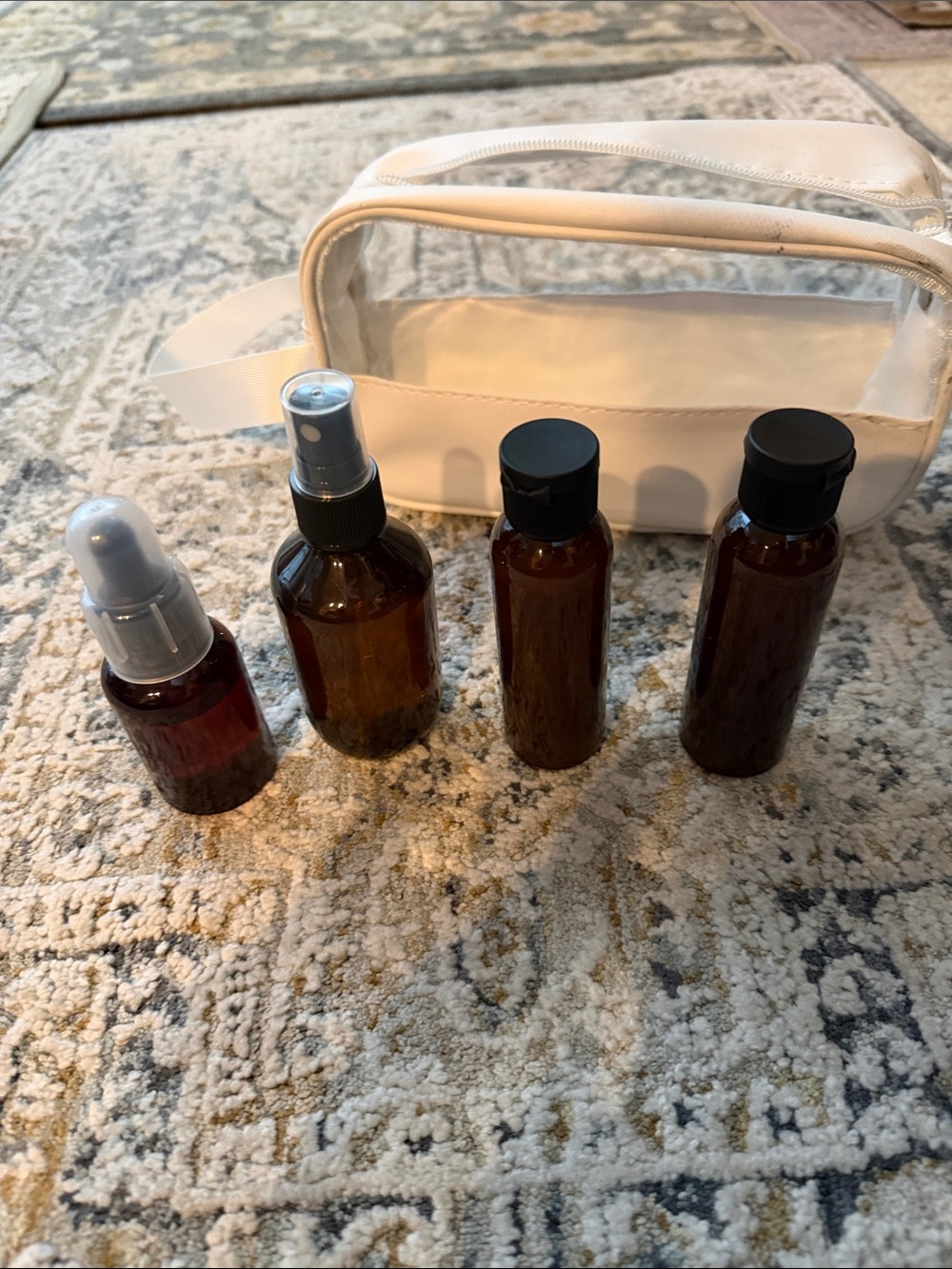 Handmade Hair Treatment Set with Amber Bottles and White Carry Case